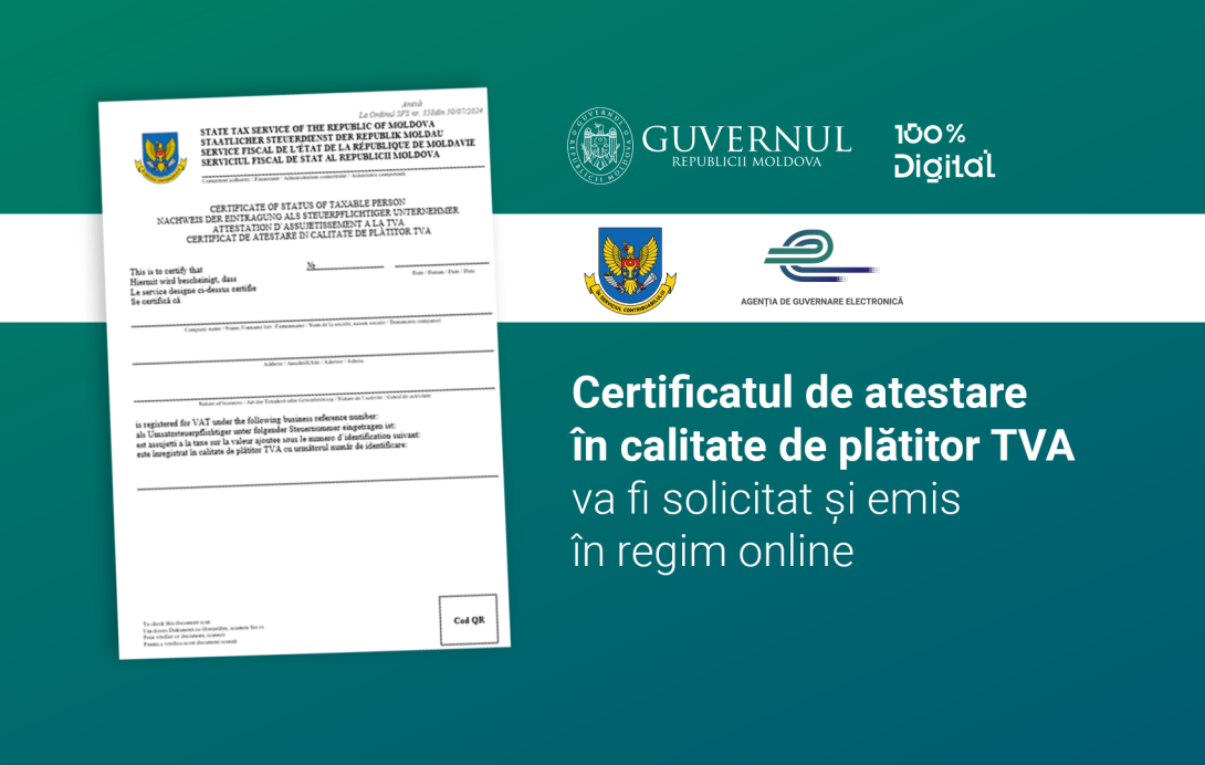 Noutate pentru mediul de afaceri: certificatul de atestare în calitate de plătitor TVA acum poate fi comandat și obținut în MCabinet!