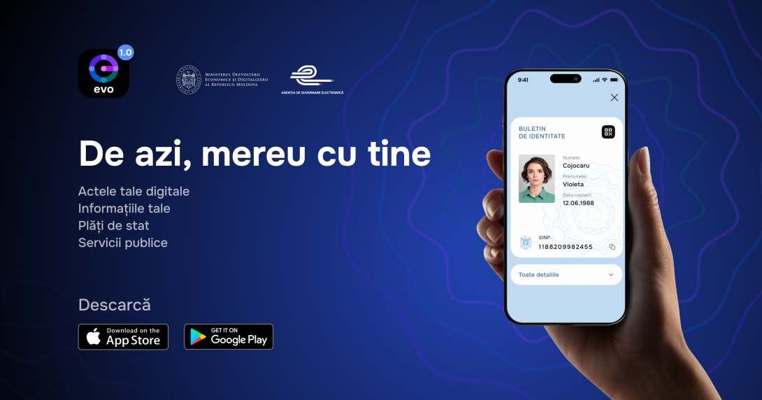 EVO îți aduce actele digitale și serviciile publice în telefon! Aplicația este disponibilă pentru acces public